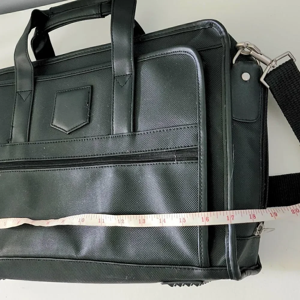 Messenger bag computer work school leather trim mesh front pockets organizer